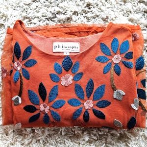 Philosophy Brand Long Sleeve Dress, Burnt Orange in Color, Floral Size Small